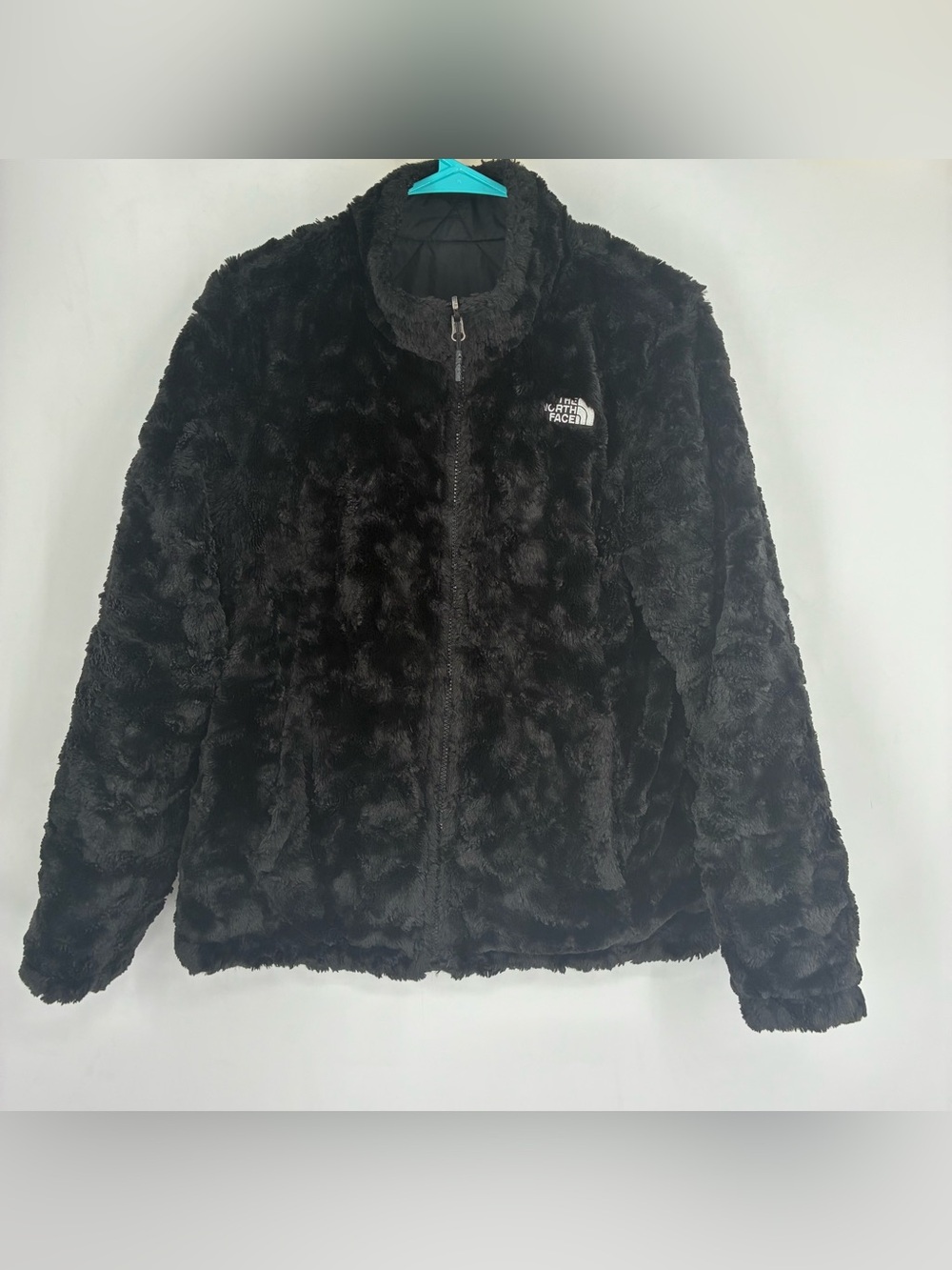 North Face Womens Medium Black Fuzzy Full Zip Jacket Reversible Puffer Winter